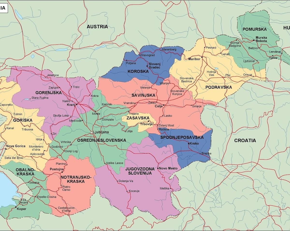 नक्शा स्लोवेनिया के राजनीतिक
