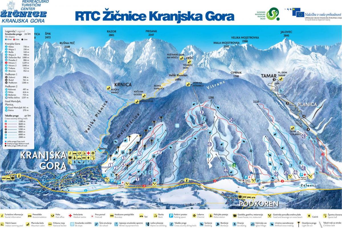 के नक्शे स्लोवेनिया में स्की रिसॉर्ट