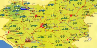 नक्शा स्लोवेनिया के पर्यटन स्थलों का भ्रमण