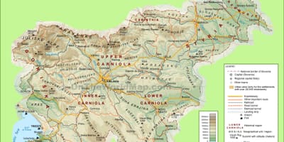 नक्शा स्लोवेनिया की शारीरिक